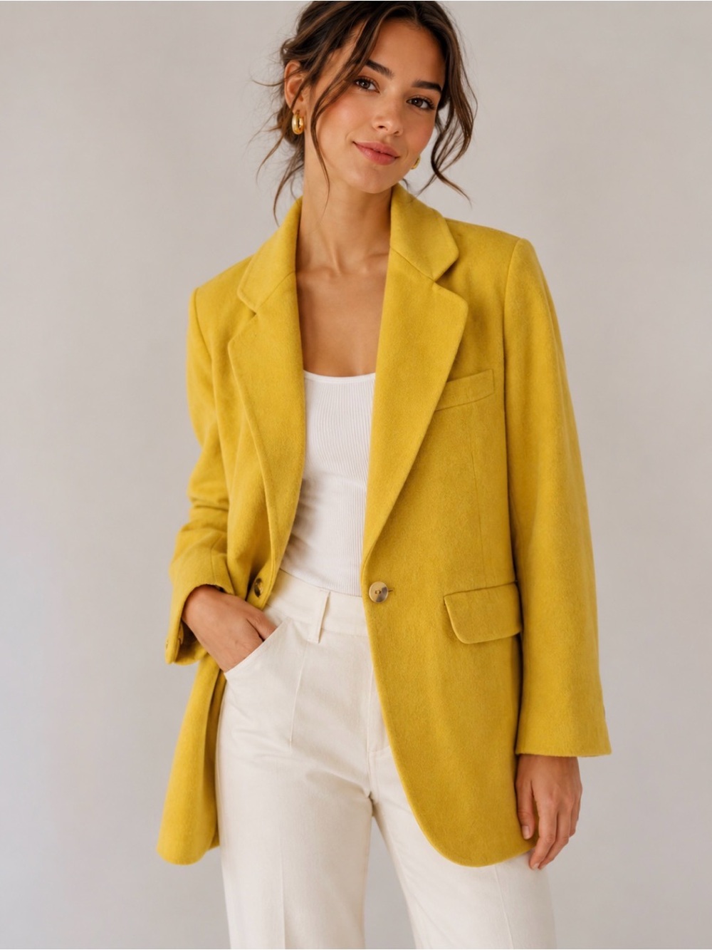 Moda International Yellow Wool Blend Blazer Coat